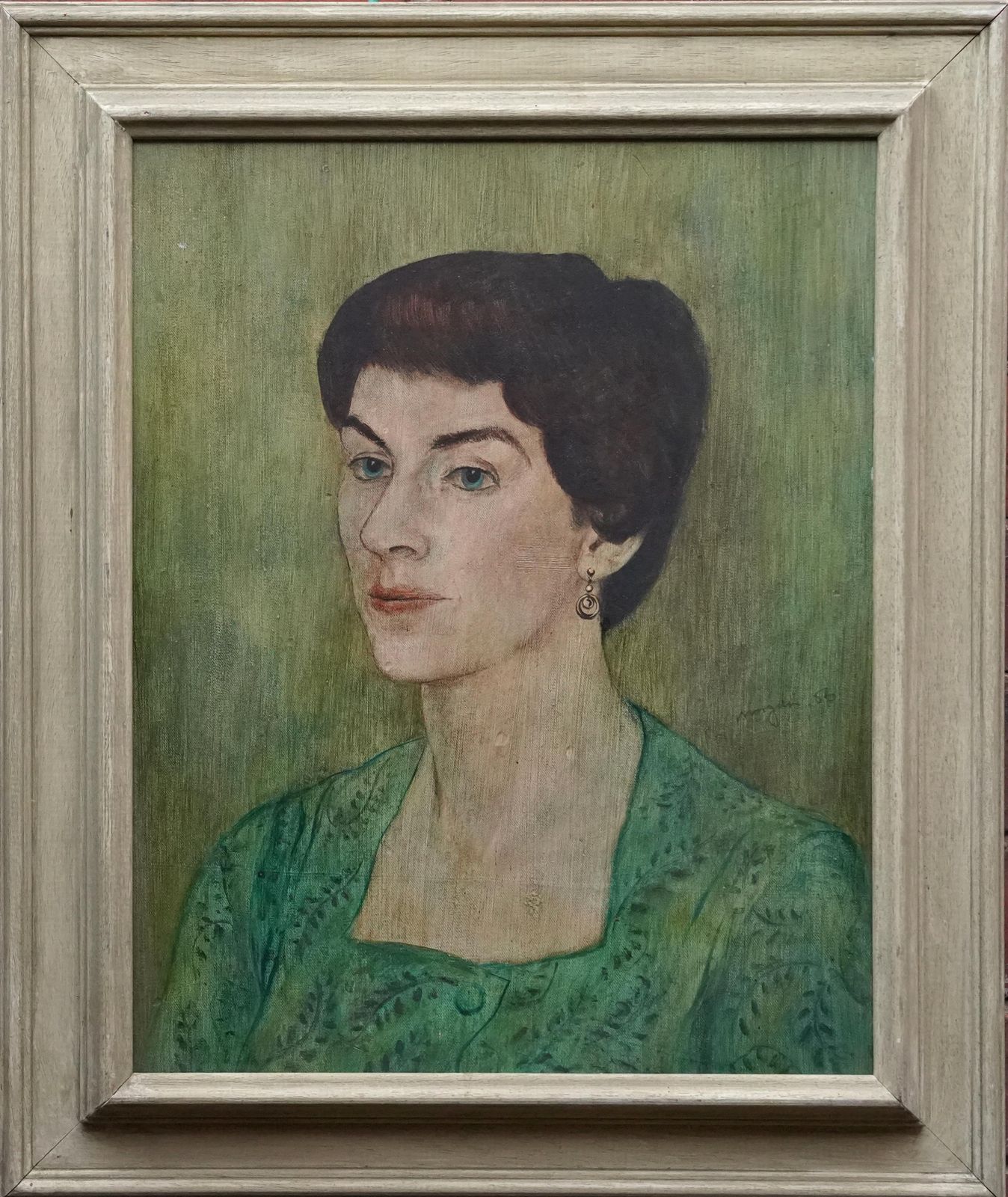 photo for sale Glyn Morganportrait Of Lady In Green   Welsh Post Impressionist 50s Art Oil Painting1956