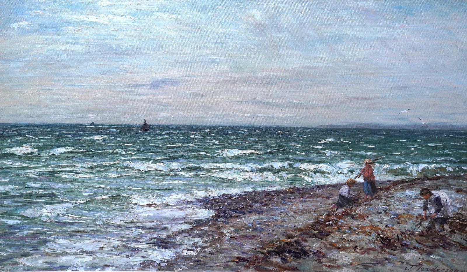 Joseph Hendersoncoastal Seascape With Children   Scottish Victorian Figurative Art Oil Paintingcirca 1880 photo furniture