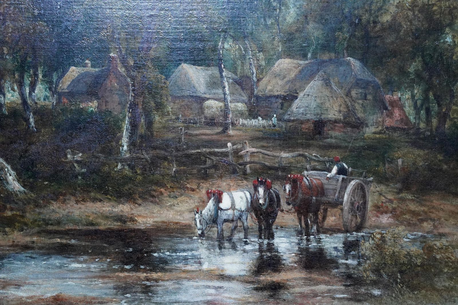 Frederick Waters Wattslandscape With Carthorses Watering   British Victorian Art Oil Paintingcirca 1850 photo vinterior