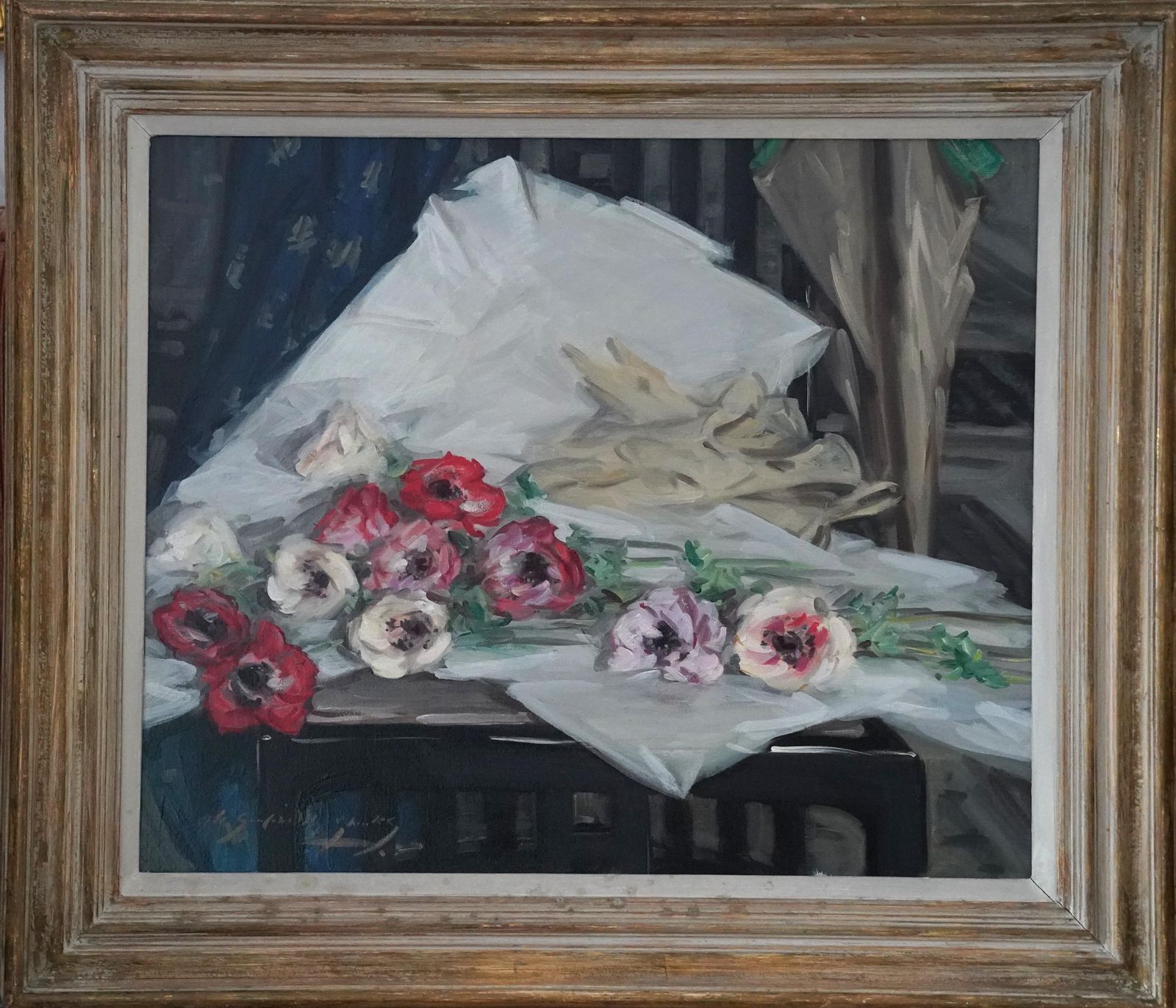 William Somerville Shanksanemones   Scottish Thirties Impressionist Art Floral Oil Painting1937
