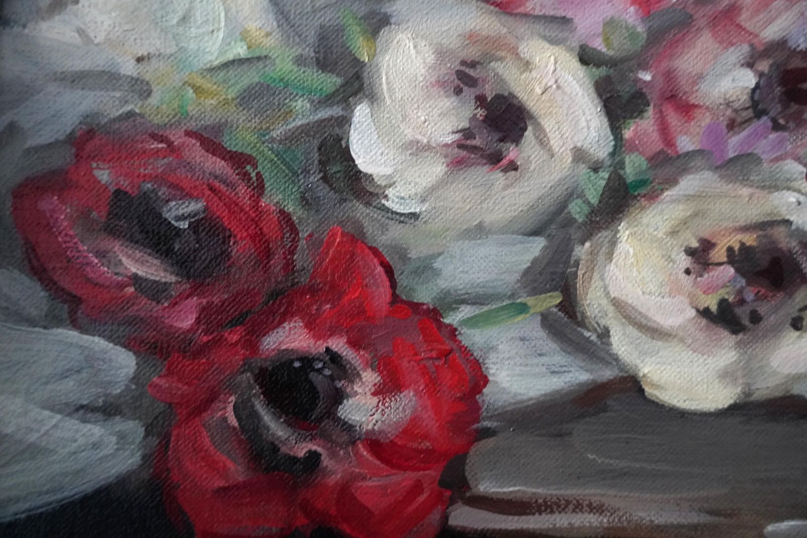 William Somerville Shanksanemones   Scottish Thirties Impressionist Art Floral Oil Painting1937 photo vintage