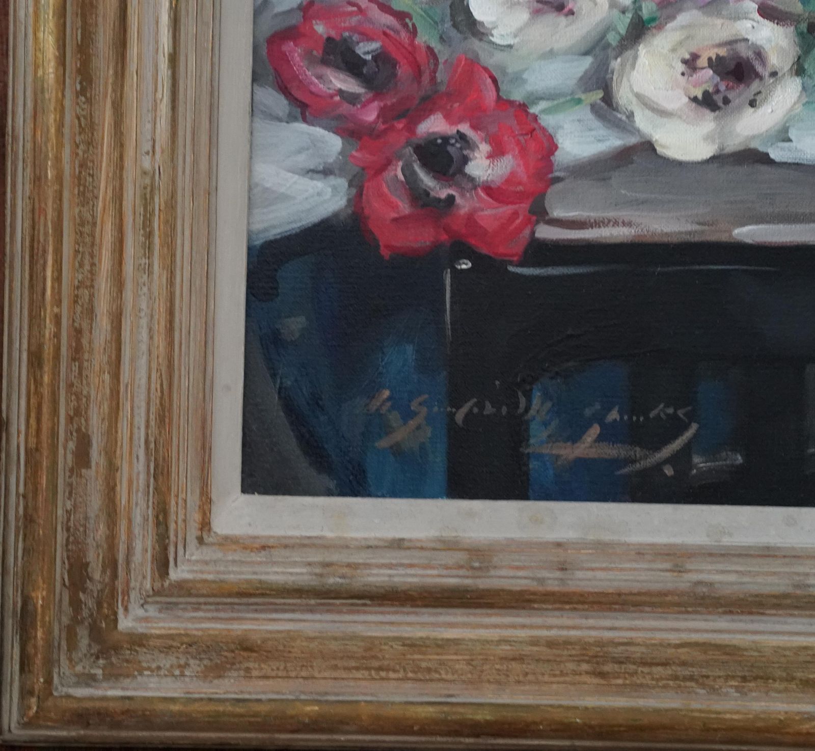 photo vintage William Somerville Shanksanemones   Scottish Thirties Impressionist Art Floral Oil Painting1937