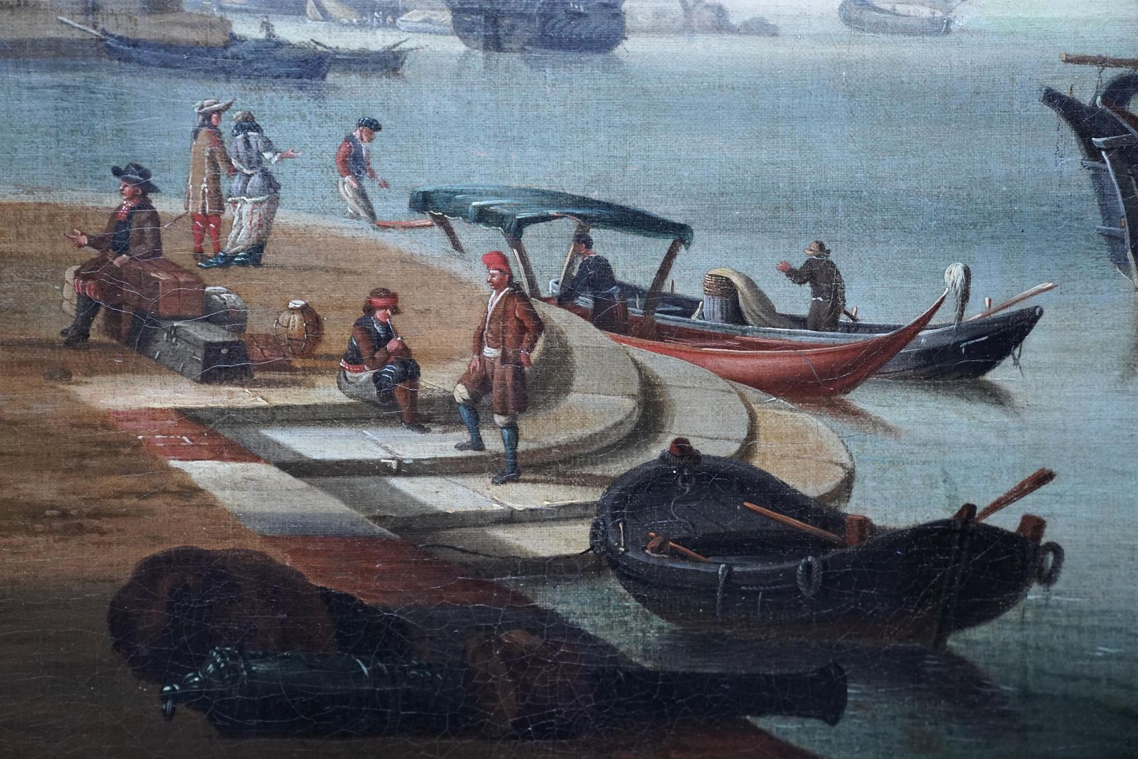 photo vinterior Italian Harbour With Figures On Quay   Italian 18thc Art Marine Oil Paintingcirca 1700