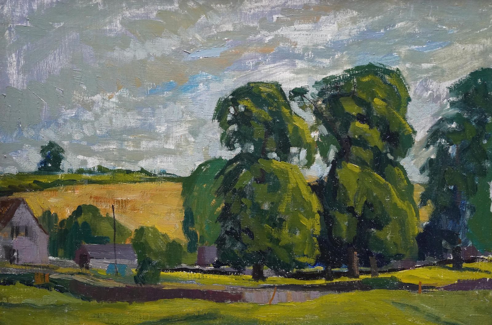 Peter Fieldwiltshire Landscape   British 1950's Post Impressionist Art Oil Paintingcirca 1950 photo for sale