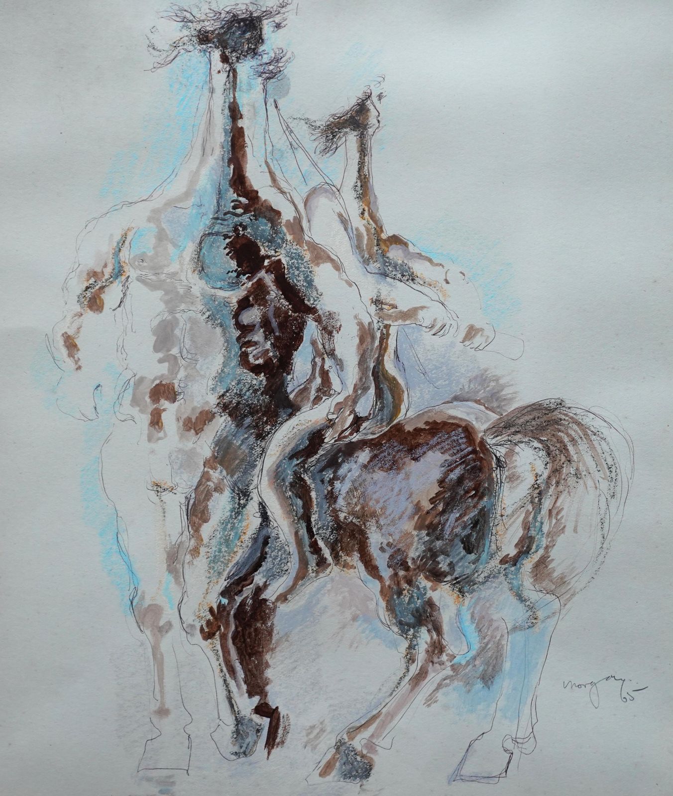 Glyn Morganachilles And Centaur   Welsh Greek Mythology Art 1965 Water Colour Painting1965 photo for sale