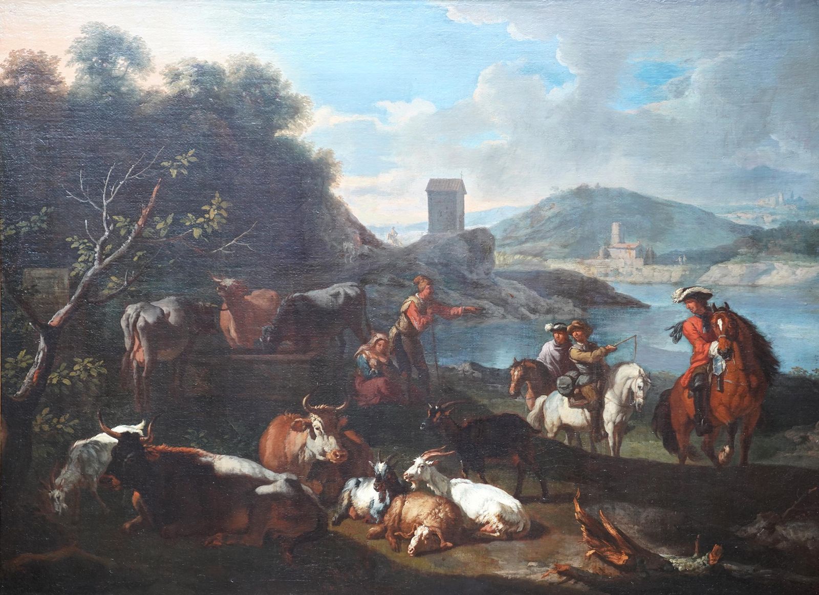 Shepherd With Animals And Riders In A Landscape   Dutch 17thc Art Oil Paintingcirca 1635 photo furniture