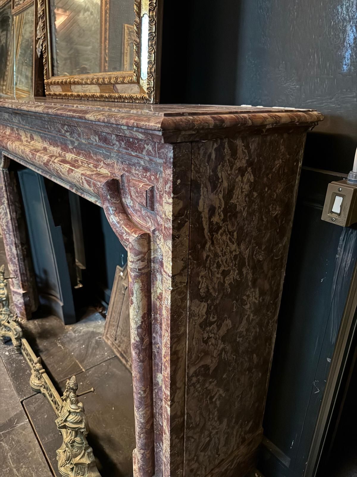Elegant Antique Mantle Fireplace In Polychrome Marble Peach Blossom, Italy photo Home Fixtures