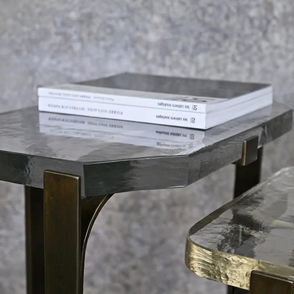 Brutalist Glass Nesting Tables In Patinated Steel, 1950s Inspired photo 2631.0