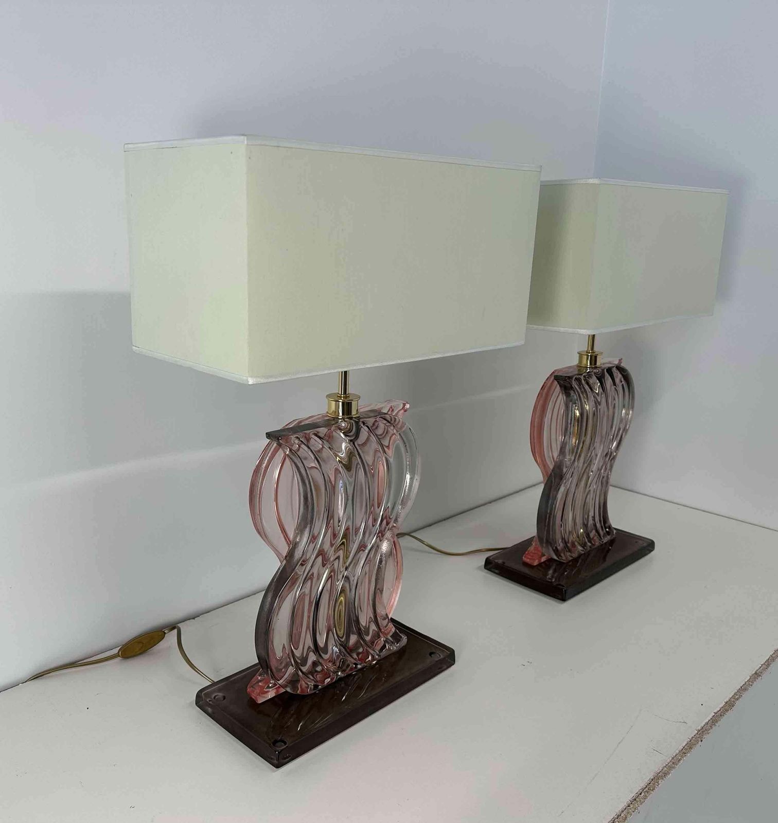 Pair Of Art Deco Style Pink Murano Glass Table Lamps photo Lighting