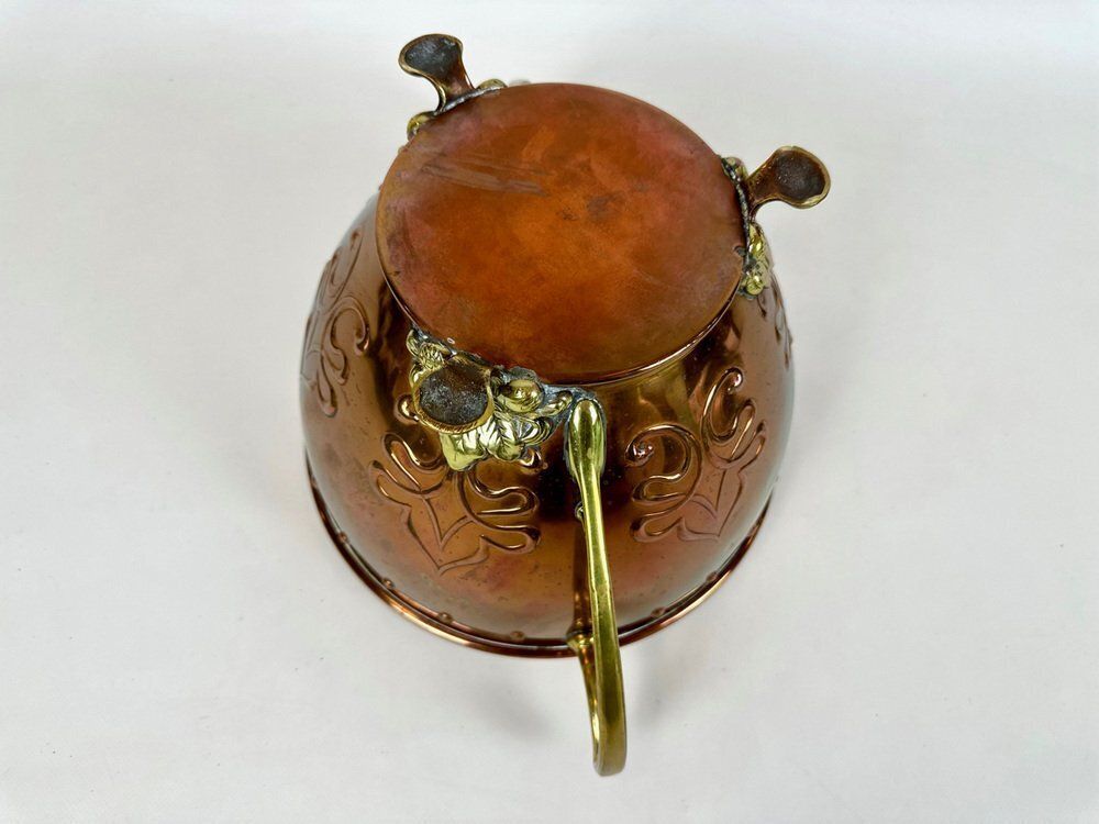Large Art Nouveau Copper And Brass Champagne Cooler Bowl From Wmf, 1900s photo vintage