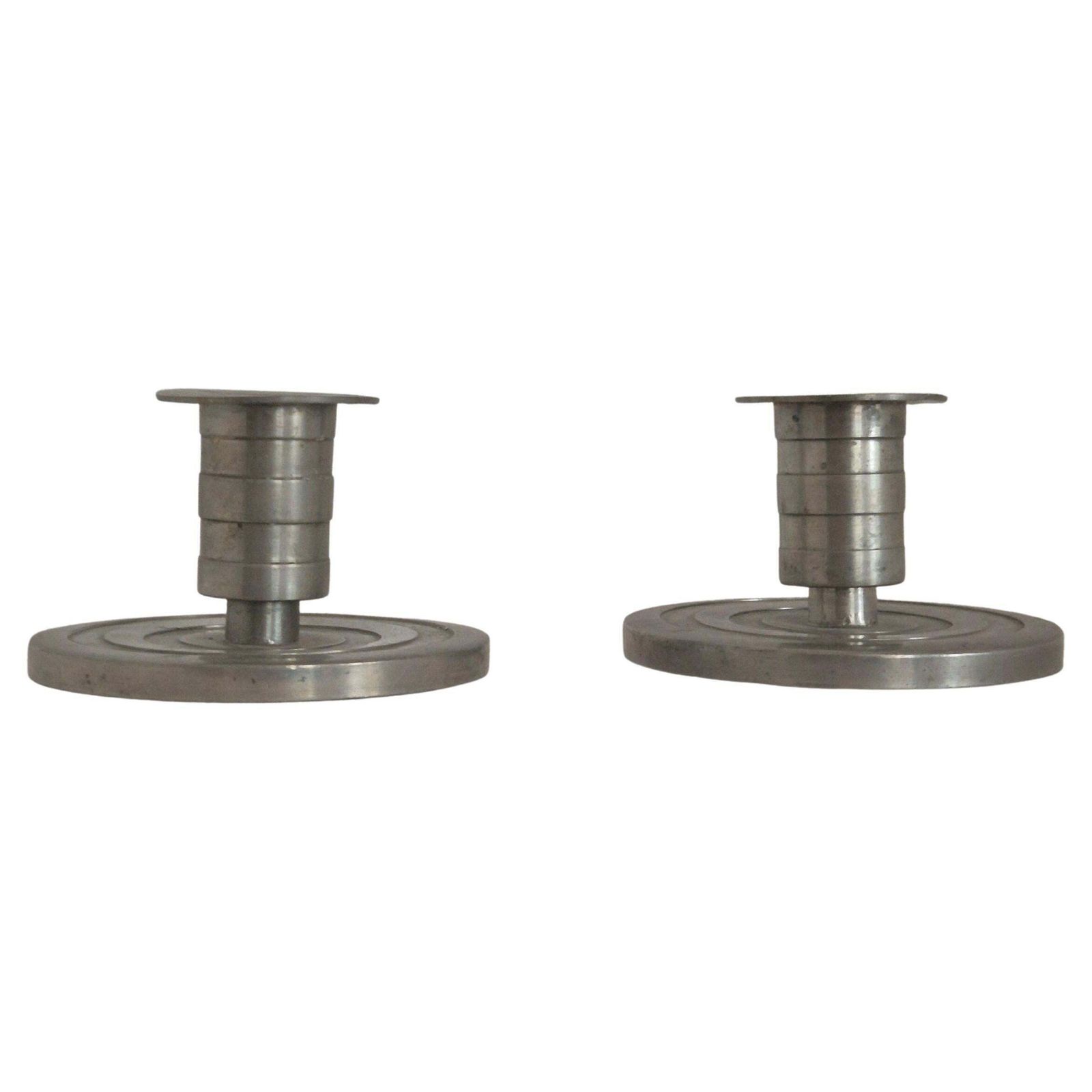 Swedish Grace / Art Deco Candle Holders In Pewter By Sylvia Stave, 1933.