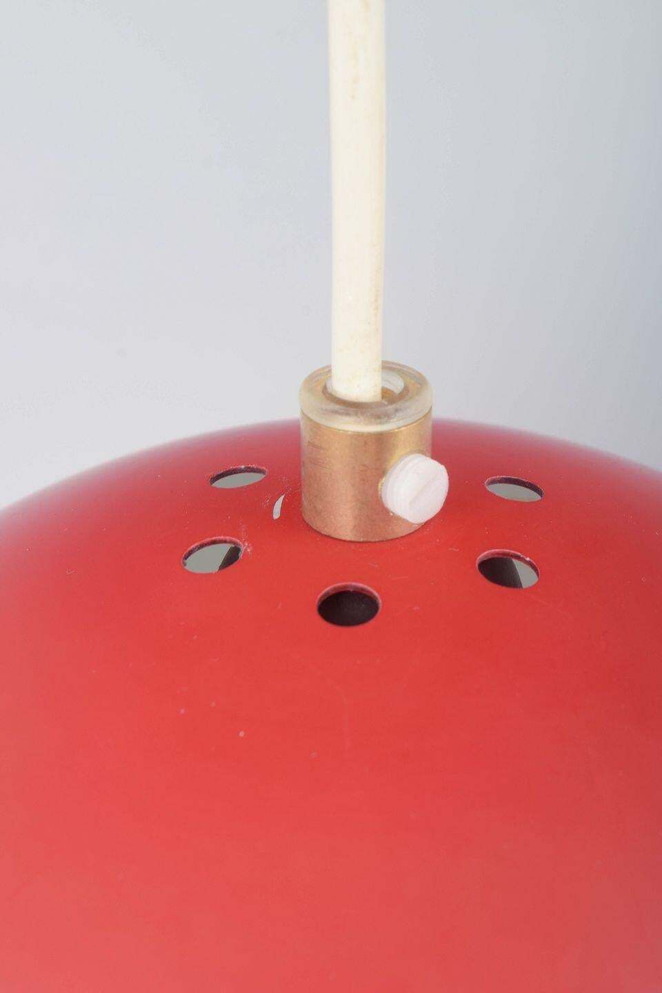 Verner Panton For Louis Poulsen. Topan Pendant Lamp, Red Lacquered Metal. photo Lighting