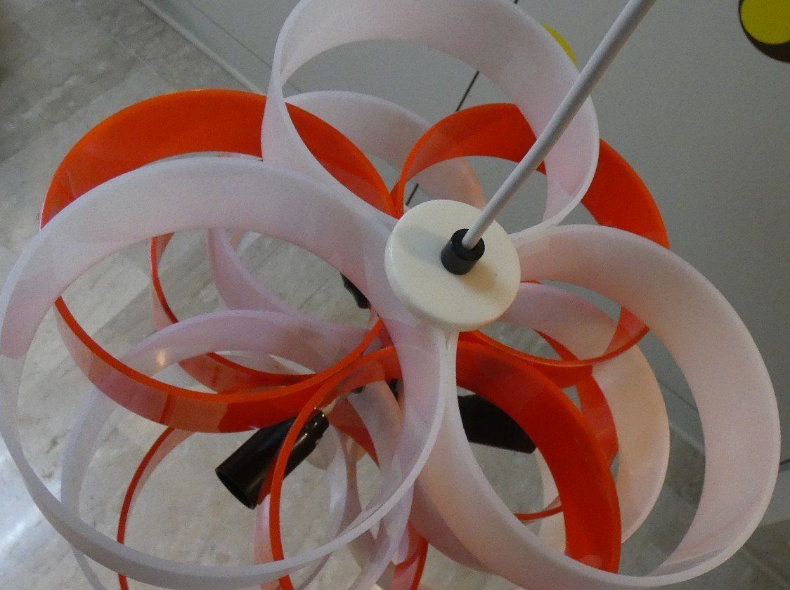 Orange And White Acrylic Glass Pendant Lamp From Stilux Milano, 1960s photo vinterior