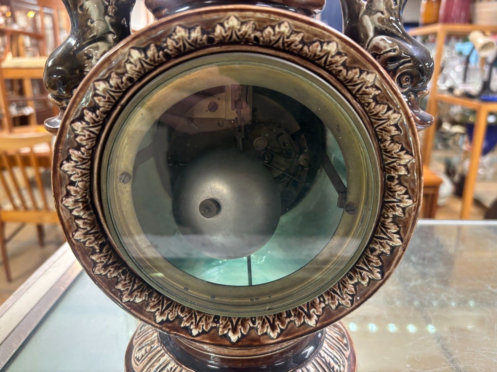 photo furniture Rare Antique Majolica Case Clock With Japy Freres Movement By W.E.Shaw A.Paris