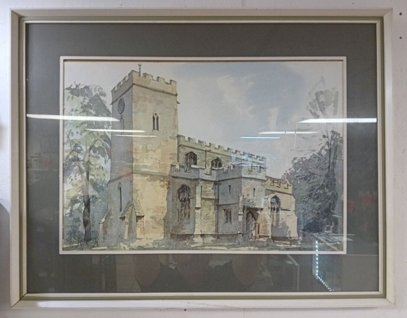 Original David Green Water Colour Painting Of All Saints Church Milton Ernest