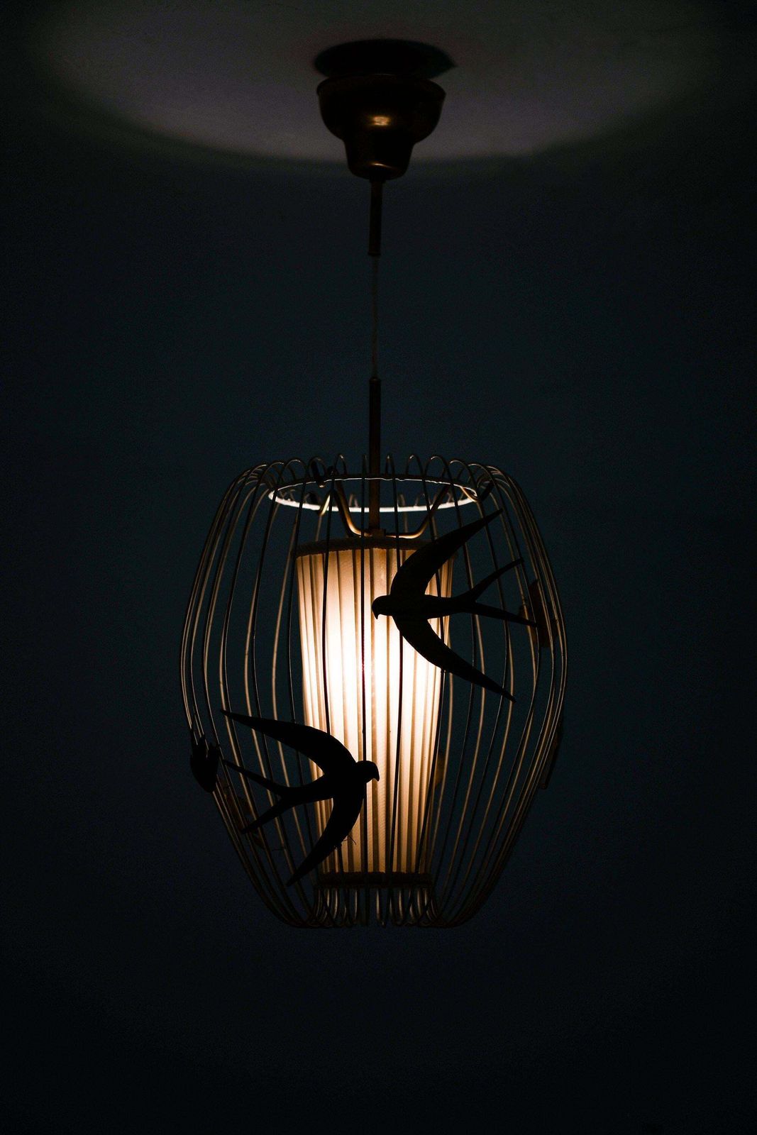 Ceiling Lamp In Cage Shaped Frame In Lacquered Metal By Hans Bergström, 1940's photo furniture