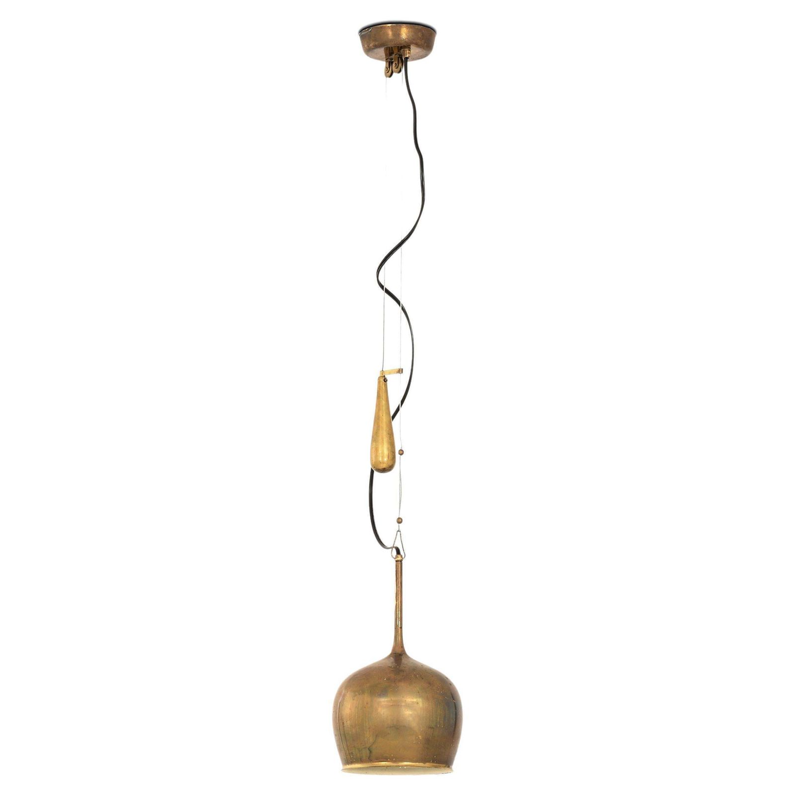 Height Adjustable Ceiling Lamps In Brass By Paavo Tynell, 1950's