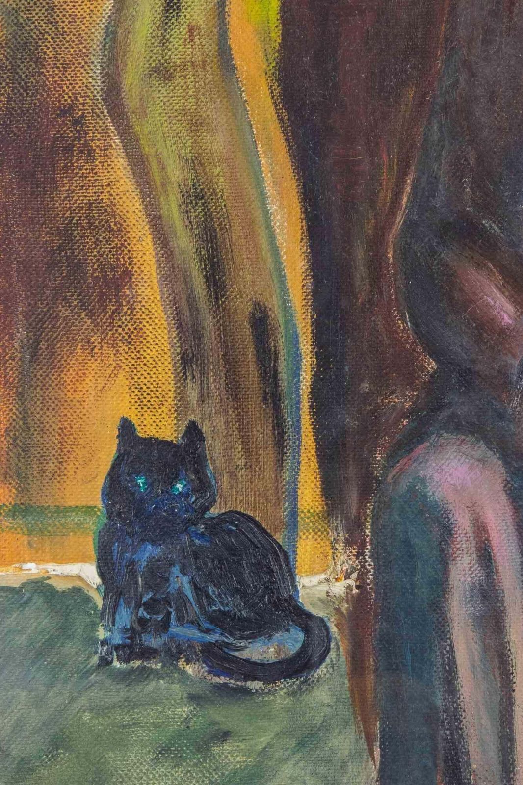 Sirio Pellegriniportrait Of Old Man With Cat In Capestrano   Paint By Sirio Pellegrini   19681968 photo for sale
