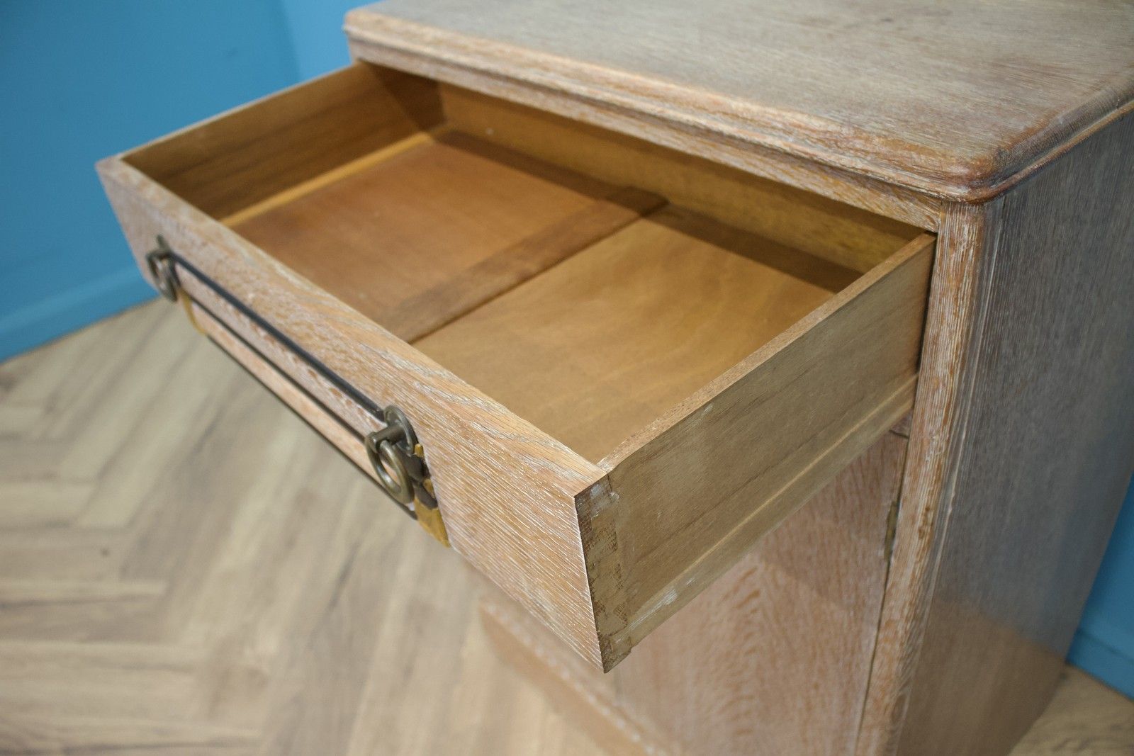 Vintage Art Deco Limed Oak Tallboy Chest, 1930s, #1657 photo vintage