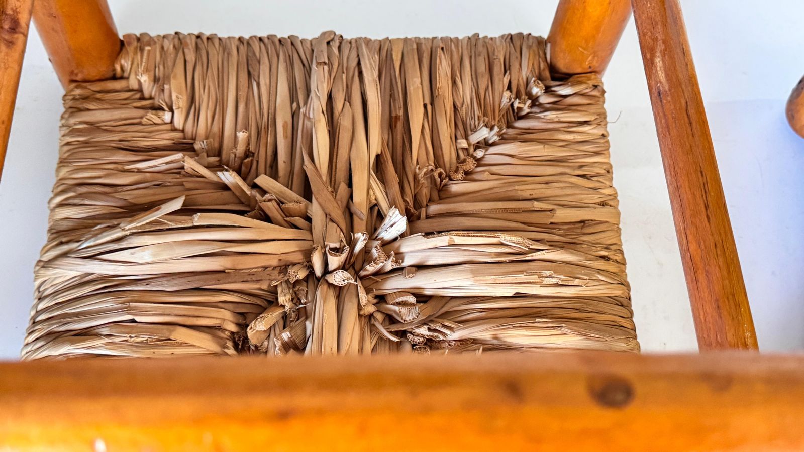 1950s French Stool In The Style Of Charlotte Perriand Wood & Woven Straw photo vintage