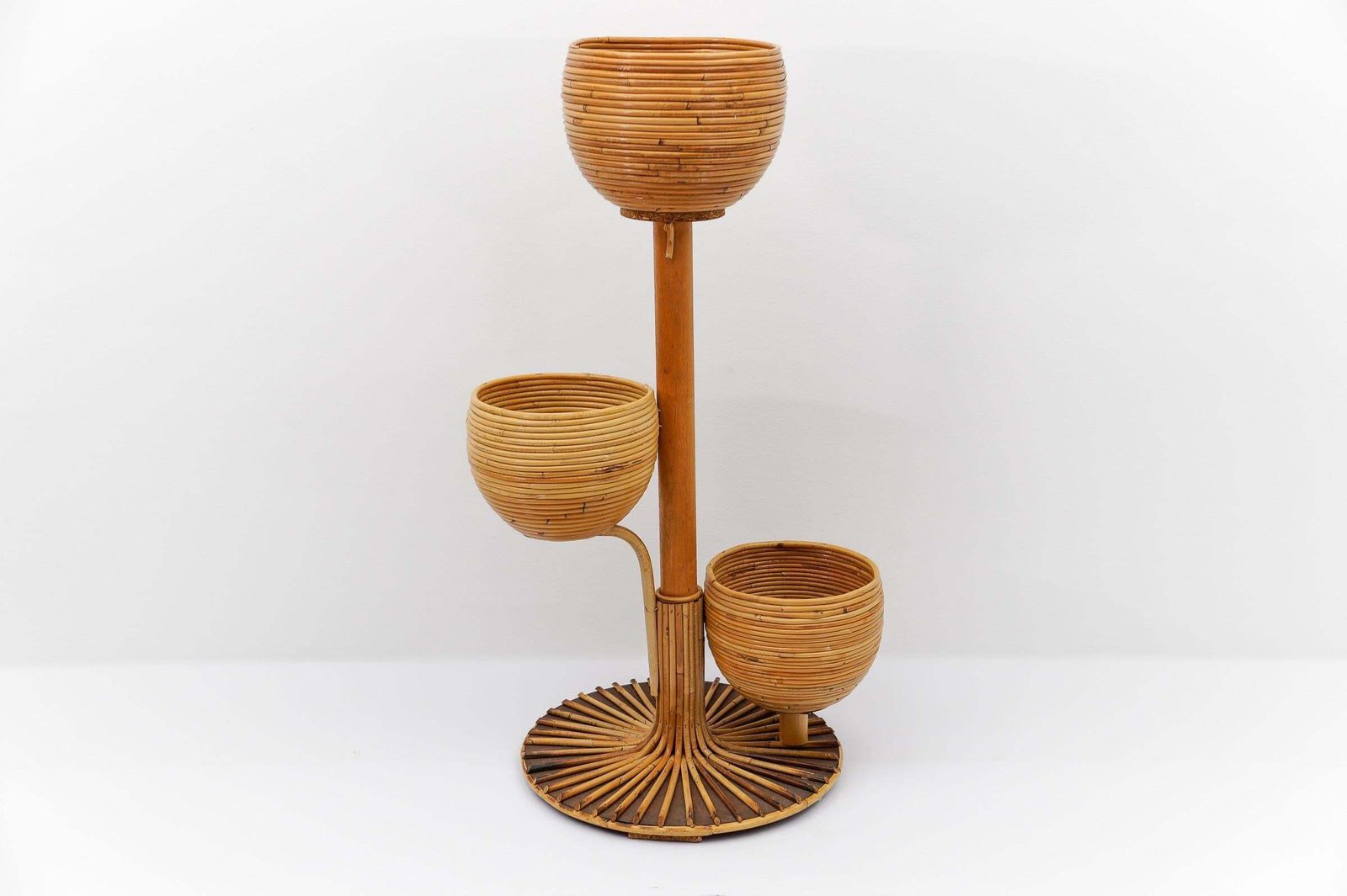 Italian Bamboo And Rattan Flower Stand Or Plant Holder, 1950s photo for sale
