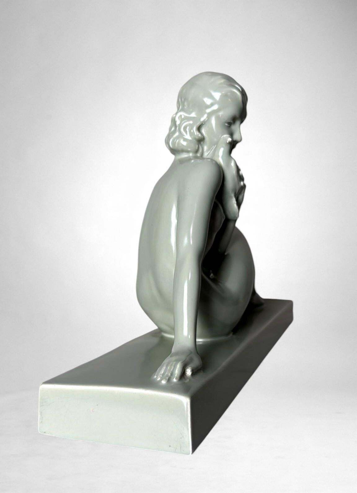Art Deco, Saint Clement Style Ceramic Figure Of A Young Woman photo vinterior