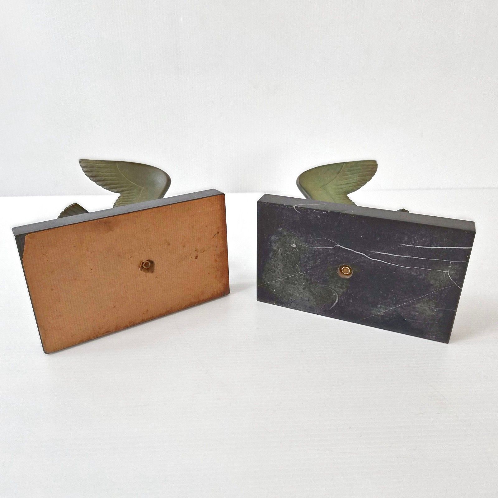 Pair Of Vintage 1950s Marble & Metal Seagull On The Wave Bookends 50s photo vinterior