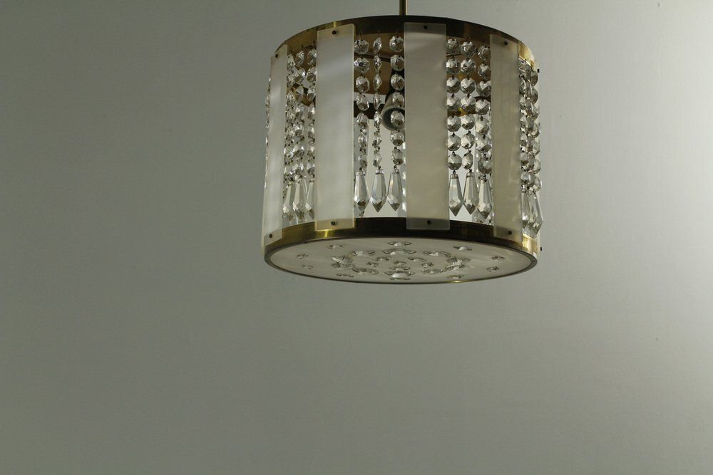 Crystal Glass And Brass Pendant By Jablonecké Sklárny, 1970s photo for sale