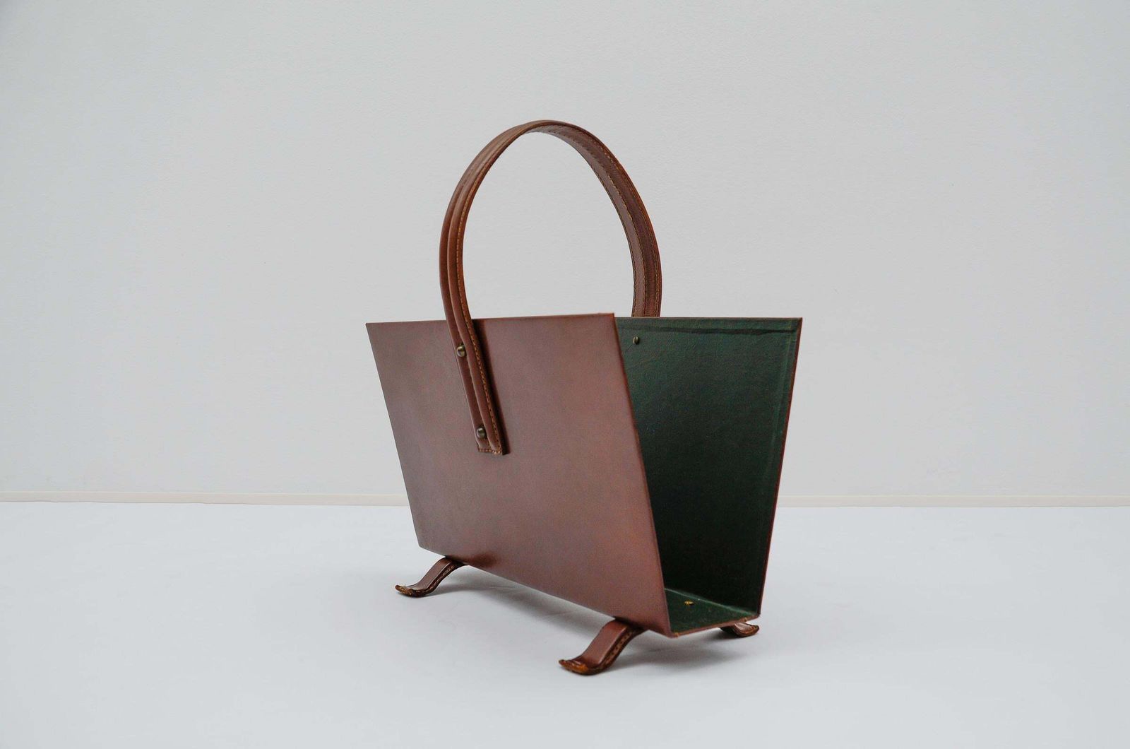 Jacques Adnet Magazine Rack Made In Leather And Brass, 1950s photo 2124.0