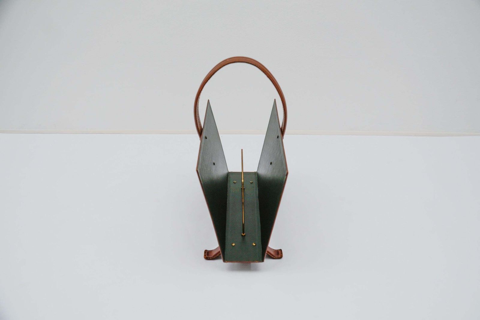 Jacques Adnet Magazine Rack Made In Leather And Brass, 1950s photo buy