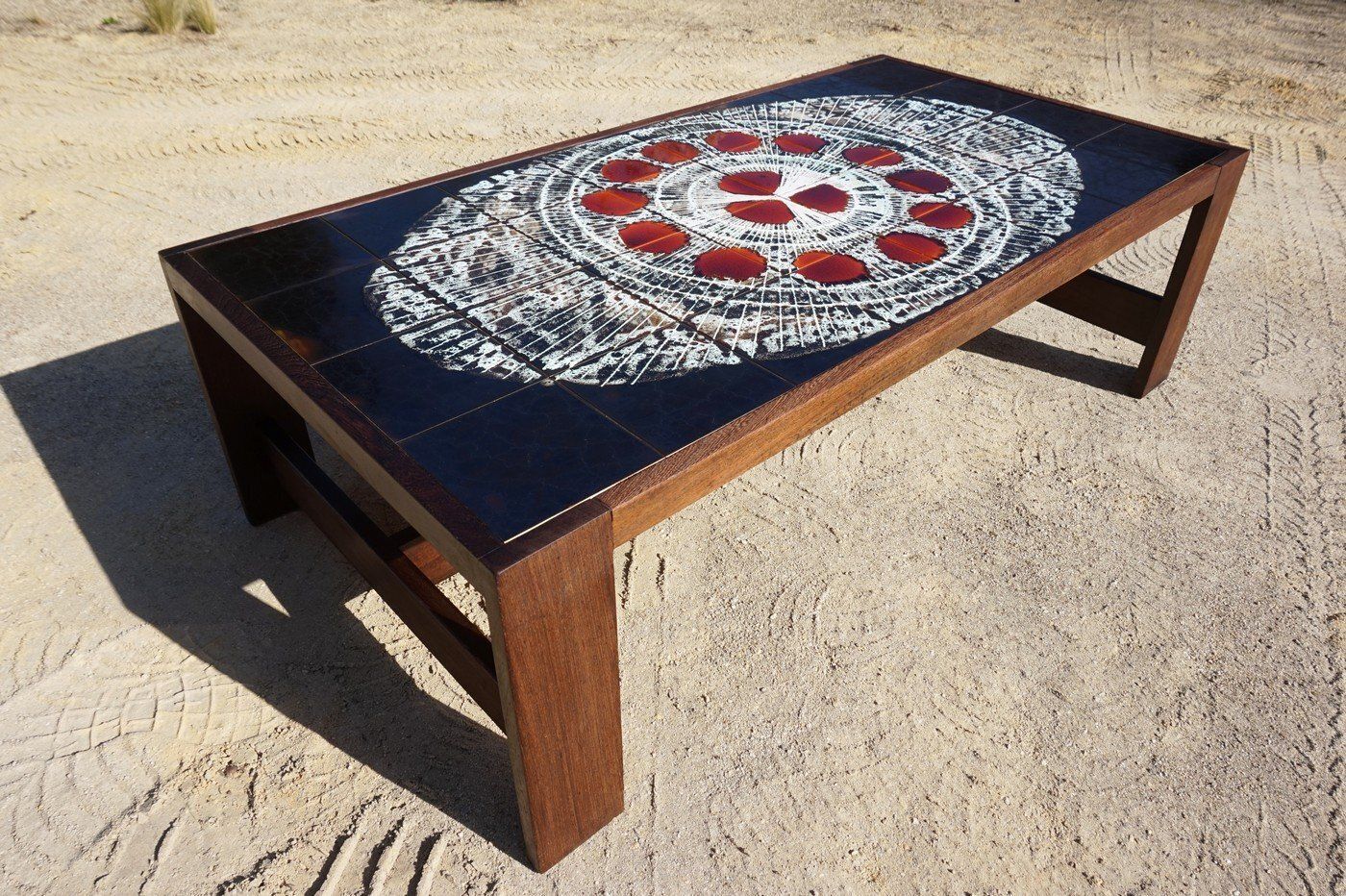 Mid Century Modern Ceramic And Wengé Coffee Table Attributed To Belarti, Belgium, 1970s