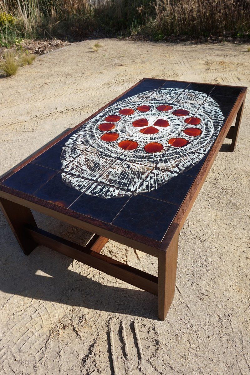 Mid Century Modern Ceramic And Wengé Coffee Table Attributed To Belarti, Belgium, 1970s photo furniture