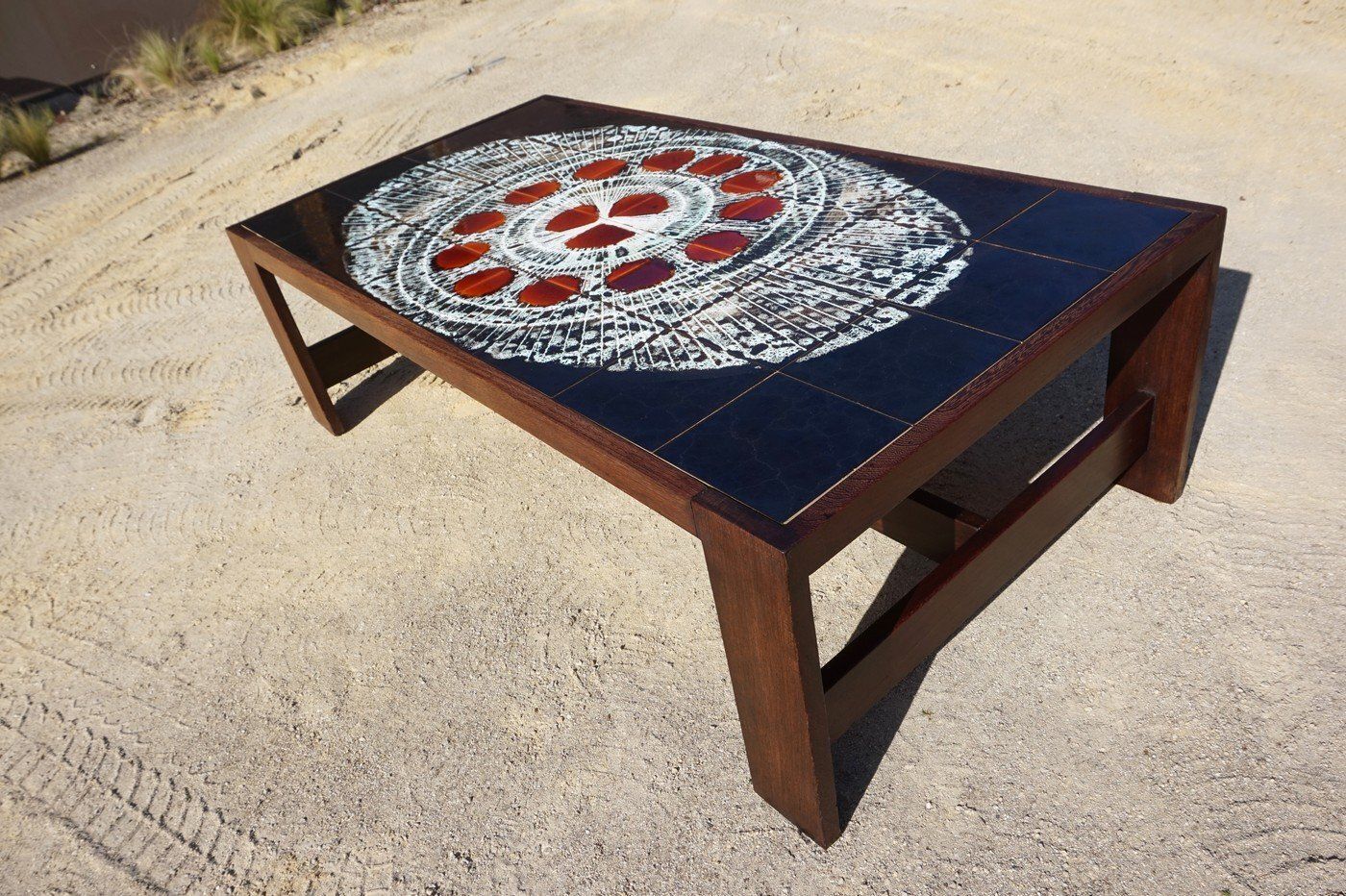 Mid Century Modern Ceramic And Wengé Coffee Table Attributed To Belarti, Belgium, 1970s photo vinterior