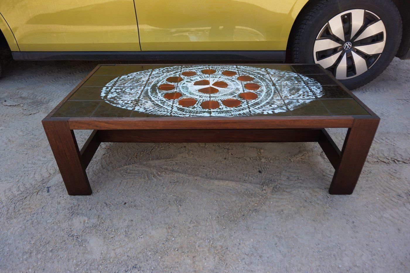 Mid Century Modern Ceramic And Wengé Coffee Table Attributed To Belarti, Belgium, 1970s photo vintage