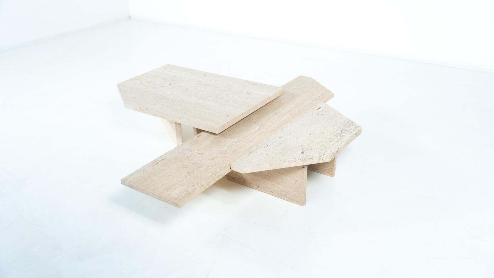 Large Asymmetrical Coffee Table Attributed To Willy Ballez, Travertine, 1970s photo for sale