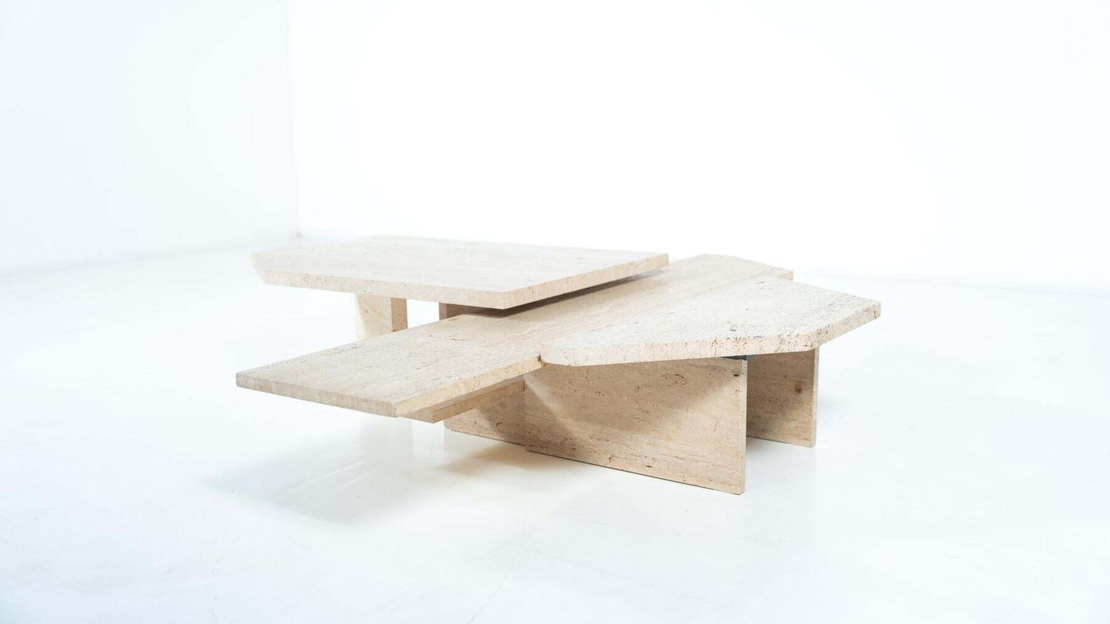 Large Asymmetrical Coffee Table Attributed To Willy Ballez, Travertine, 1970s photo Furniture