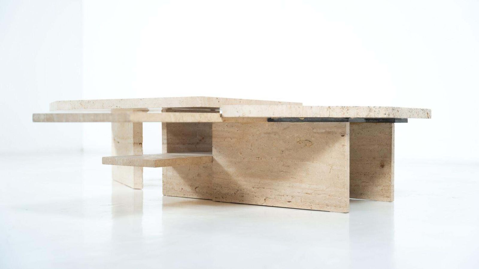 Large Asymmetrical Coffee Table Attributed To Willy Ballez, Travertine, 1970s photo vinterior