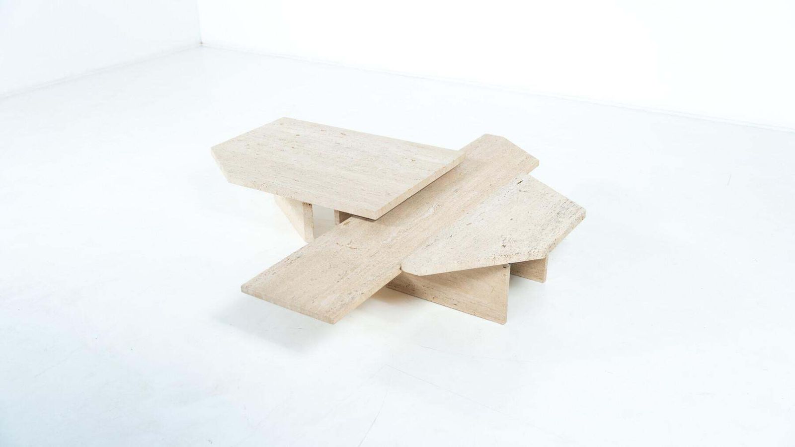 Furniture Large Asymmetrical Coffee Table Attributed To Willy Ballez, Travertine, 1970s photo