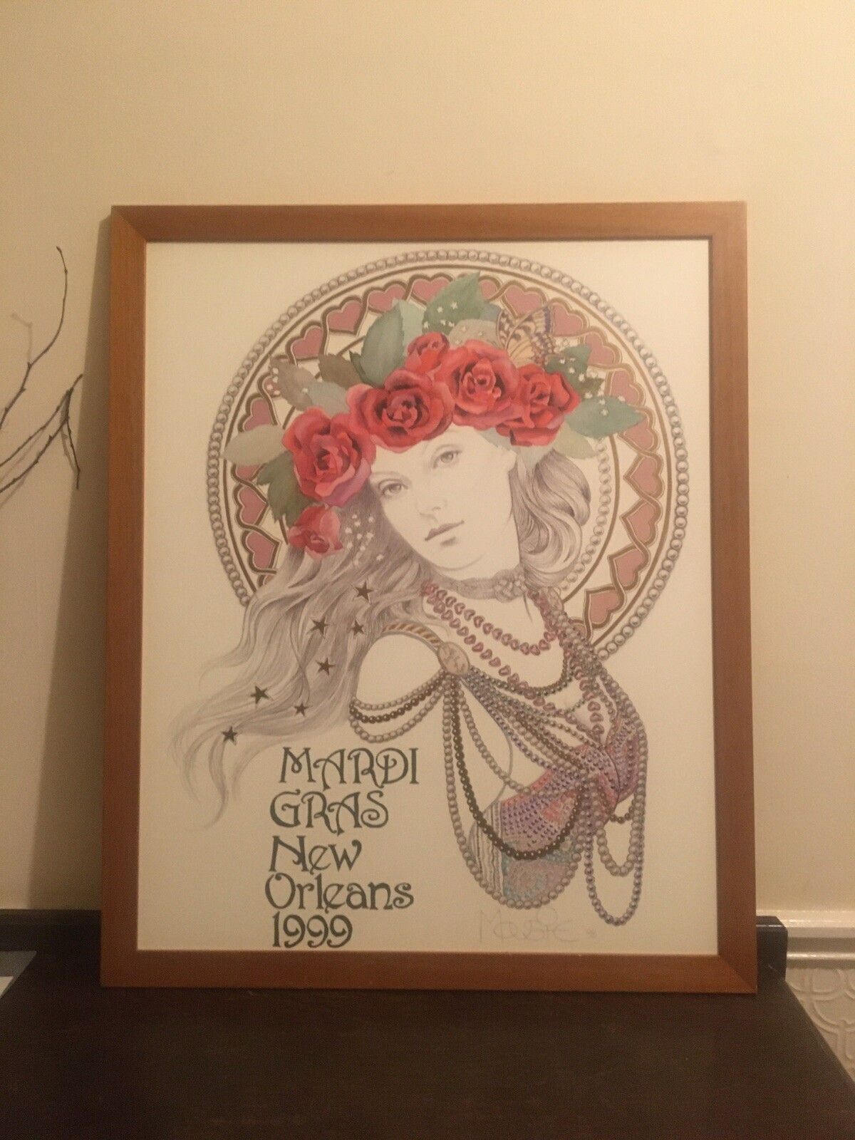 Art Large New Orleans 1999 Mardi Gras Poster Mousie Hand Finished Framed Vintage photo