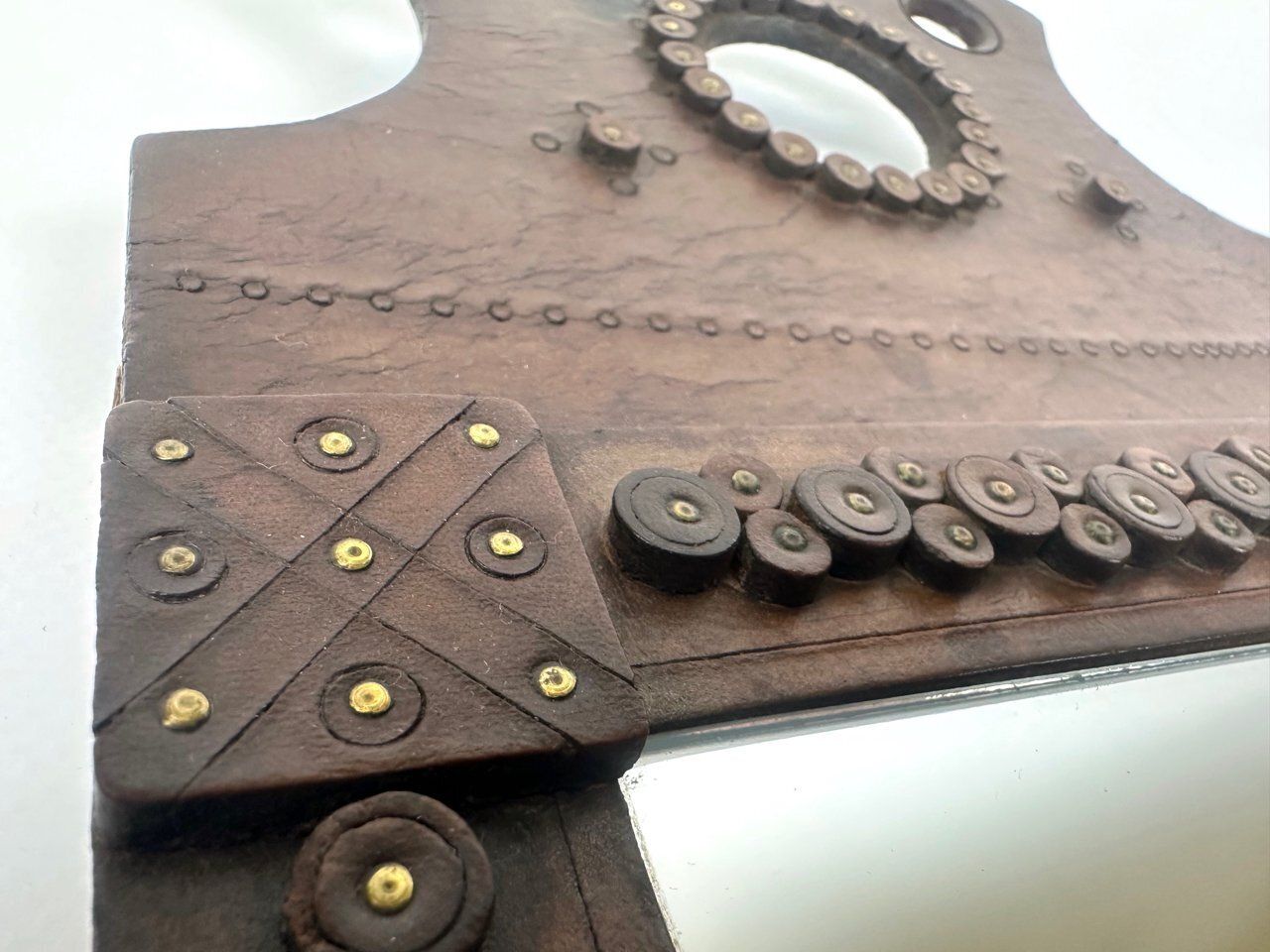 Hungarian Folk Art Leather Framed Mirror, 1960s photo Home Decor