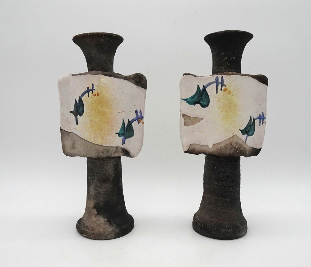 Mid Century Brutalist Ceramic Vases Or Candleholders, 1980s, Set Of 2 photo furniture