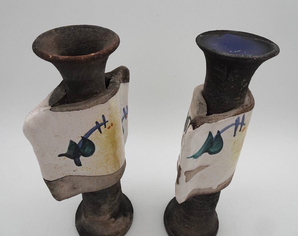 photo buy Mid Century Brutalist Ceramic Vases Or Candleholders, 1980s, Set Of 2