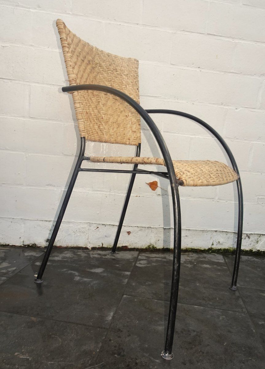 photo furniture Vintage Italian Stackable Chairs In Rattan And Metal, 1970s, Set Of 4