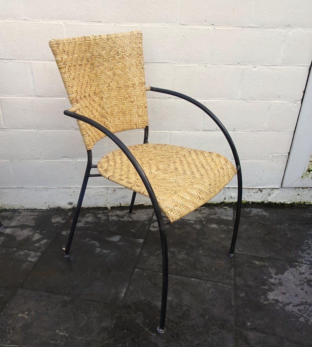 Furniture Vintage Italian Stackable Chairs In Rattan And Metal, 1970s, Set Of 4 photo