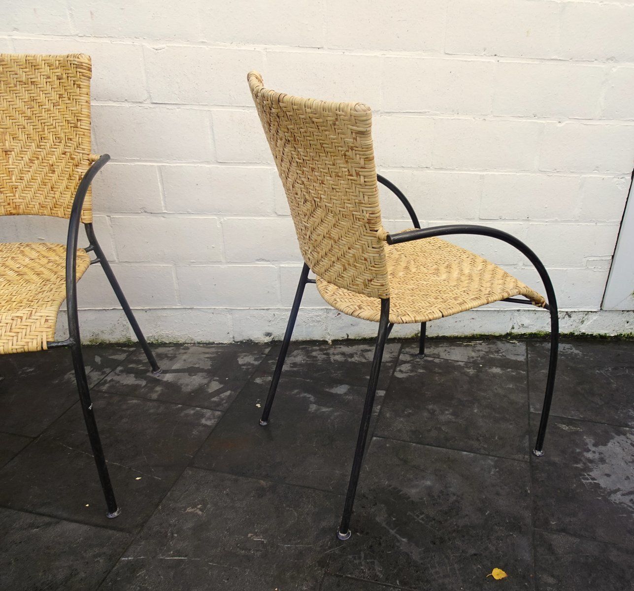 photo vintage Vintage Italian Stackable Chairs In Rattan And Metal, 1970s, Set Of 4
