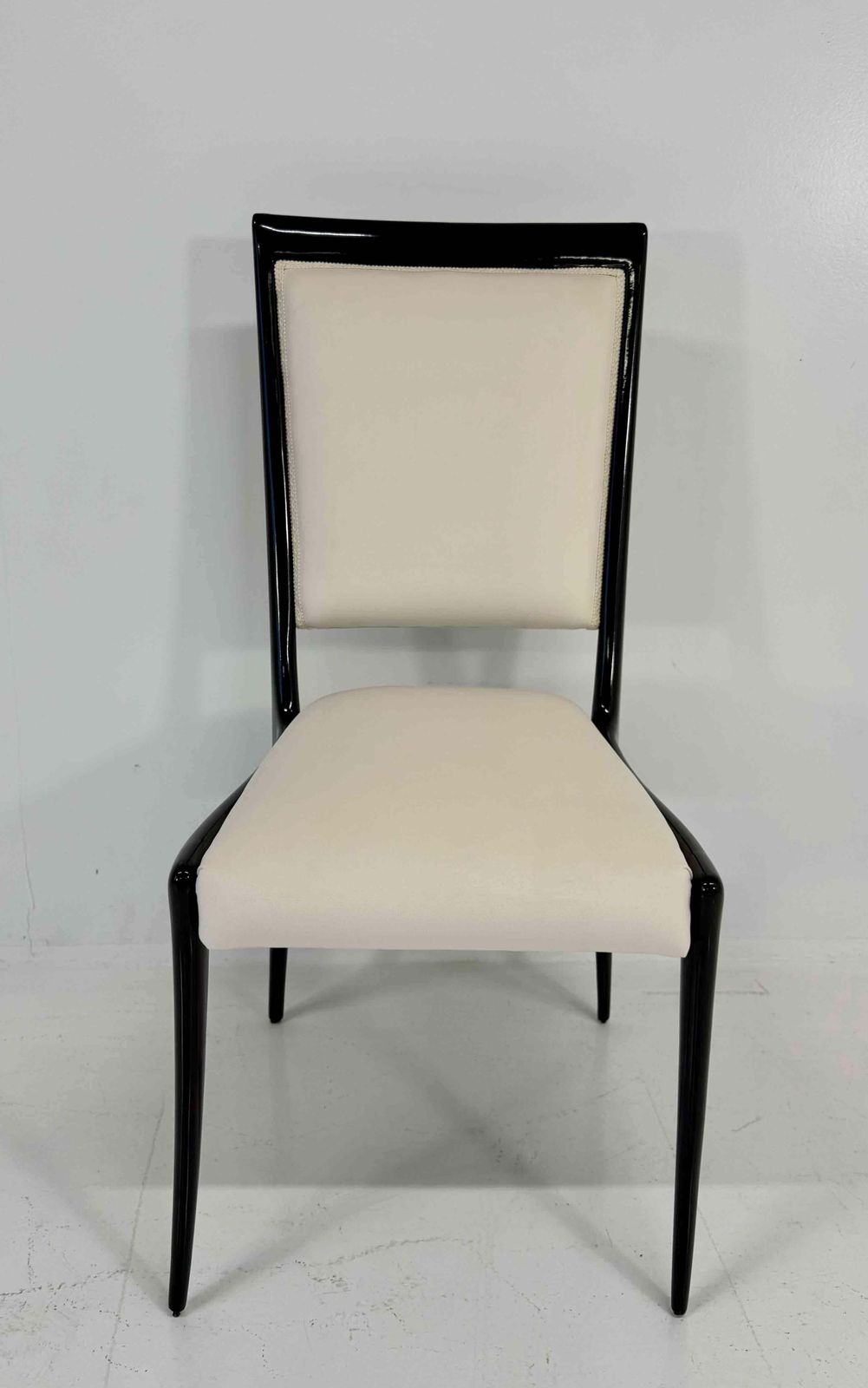 Set Of 6 Italian Chairs, 1950s, Black Lacquered And Cream Velvet, Attr. V. Dassi photo for sale