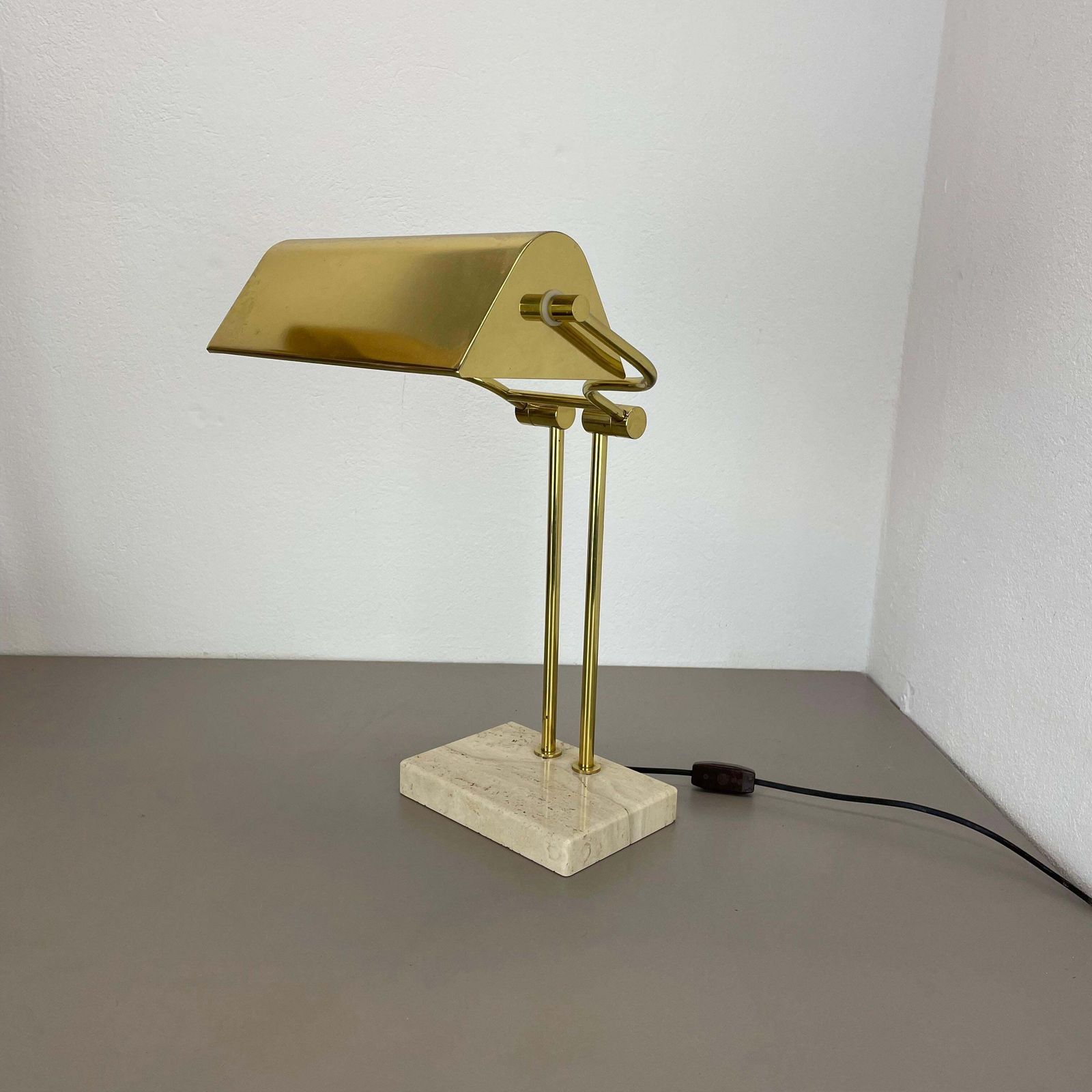 Modernist Travertine And Brass Table Light By Hillebrand Leuchten, Germany, 1980 photo for sale
