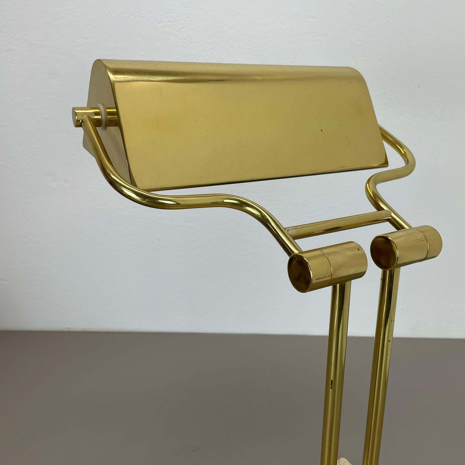 795.0 Modernist Travertine And Brass Table Light By Hillebrand Leuchten, Germany, 1980 photo