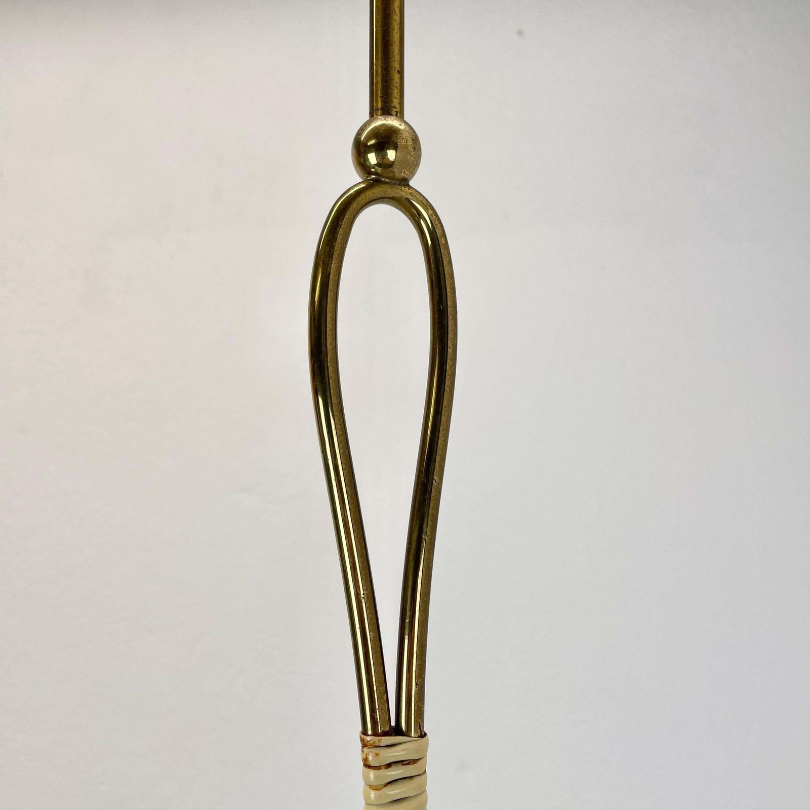 Large 92cm Midcentury Stilnovo Style Brass And Metal Hanging Light, Italy 1950 photo vinterior