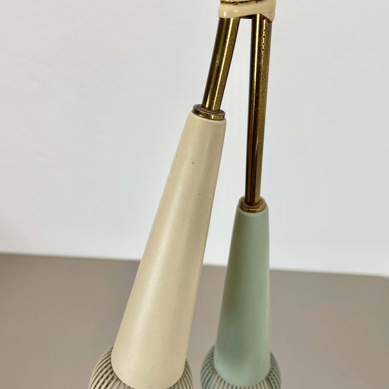 Large 92cm Midcentury Stilnovo Style Brass And Metal Hanging Light, Italy 1950 photo buy